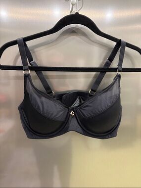 Ashley Graham Black Mesh Underwire Balconette Bra with Rose Gold AG Charm 36D